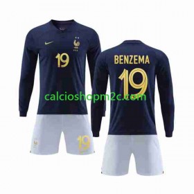 Francia Benzema 19 Bambino Maglia Prima World Cup 2022 Manica Lunga (+ Pantaloncini)
